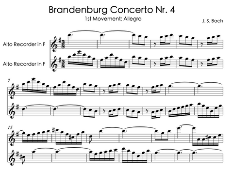 Bach Brandenburg Concerto Nr. 4, mvmt 1 - Recorder Parts